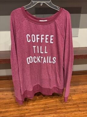Grayson Threads Wine Pink 'Coffee Till Cocktails' Crewneck Sweater
